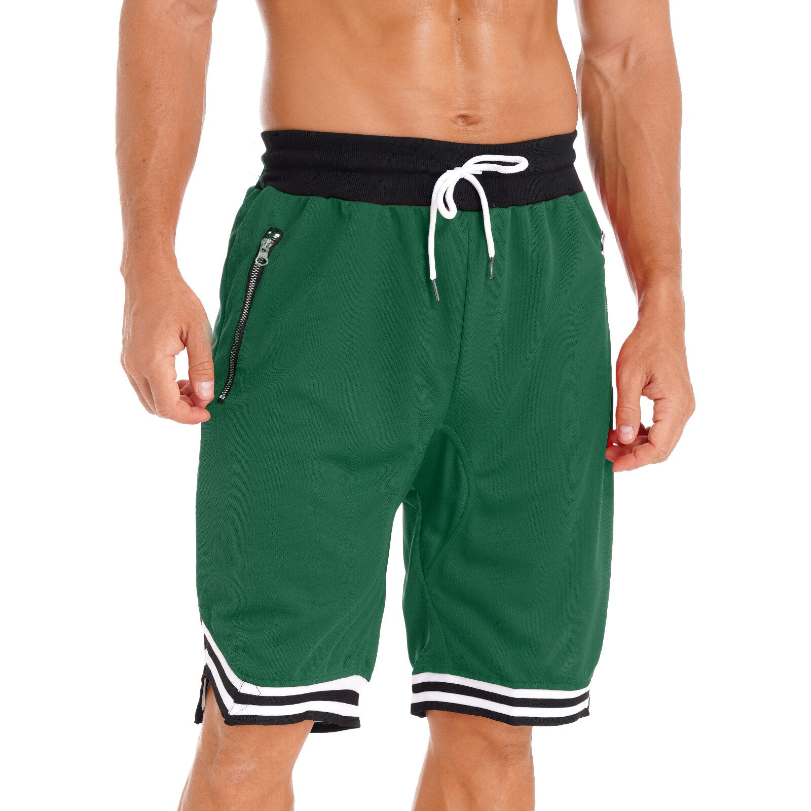 Men Basketball Shorts Breathable Casual Loose Shorts Drawstring Green Short