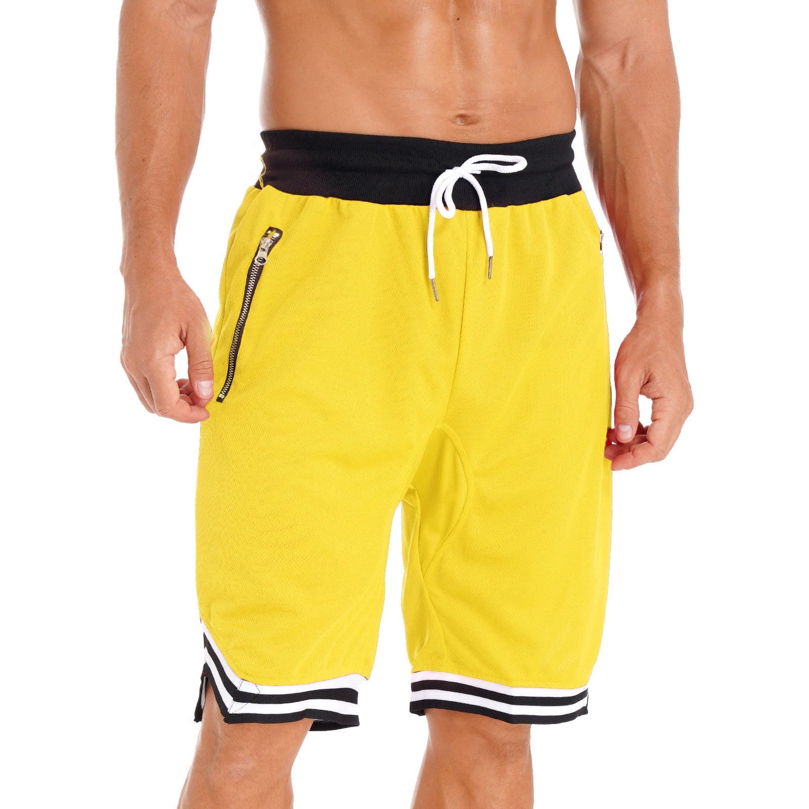 Men Basketball Shorts Breathable Casual Loose Shorts Drawstring Yellow Short